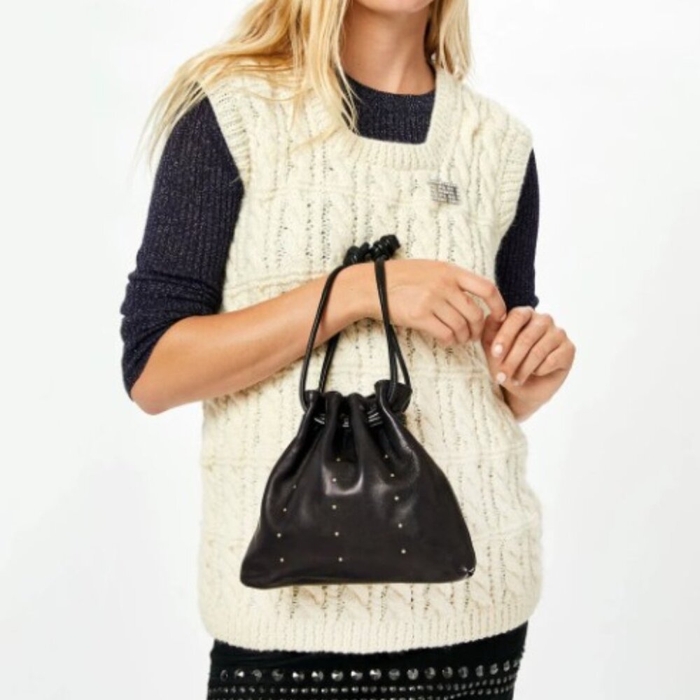 Clare V Petit Henri in Black Italian Nappa w/ Petit Studs